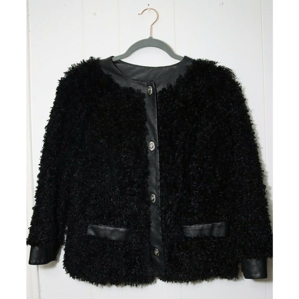 Ruby Rd. Fuzzy Black Jacket Sweater With Silver B… - image 1